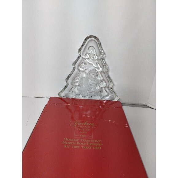 Gotham Holiday Traditions North Express Crystal Tree Treat Dish 8.5" with Santa - Picture 3 of 11